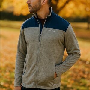 Orvis Men's Bonded Mesh Full Zip Jacket, Gray and Blue Size XXL